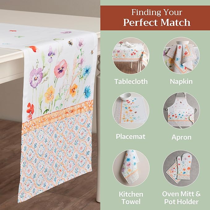 Maison d' Hermine Table Runner 100% Cotton Single Layer Table Runners 72 inches Long Decorative for Home Kitchen Dining Party Wedding Bridal Shower Spring Summer (Summer Whisper , 14.50" x 72")