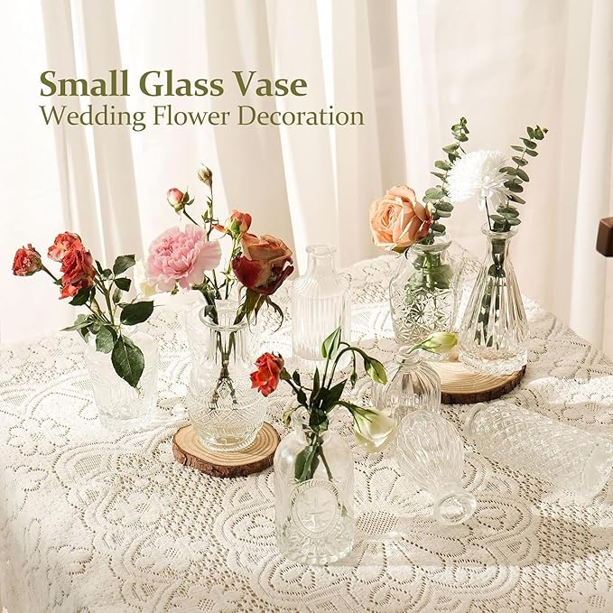 12pcs Mini Bud Vases As Wedding Centerpieces for Tables,Clear Bud Vases for Flowers,Small Flower Vases Suitable for Birthday Party,Anniversary,Wedding Reception,Baby Shower (Clear)
