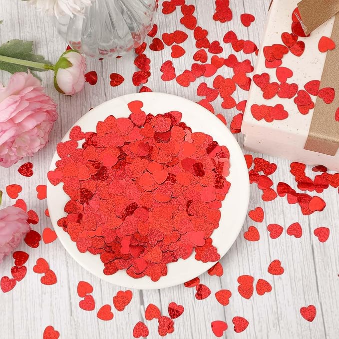 MARFOREVER Red Hearts Confetti - Valentines Day Glitter Heart Table Decorations for Wedding, Bridal Shower, Birthday & Engagement Parties