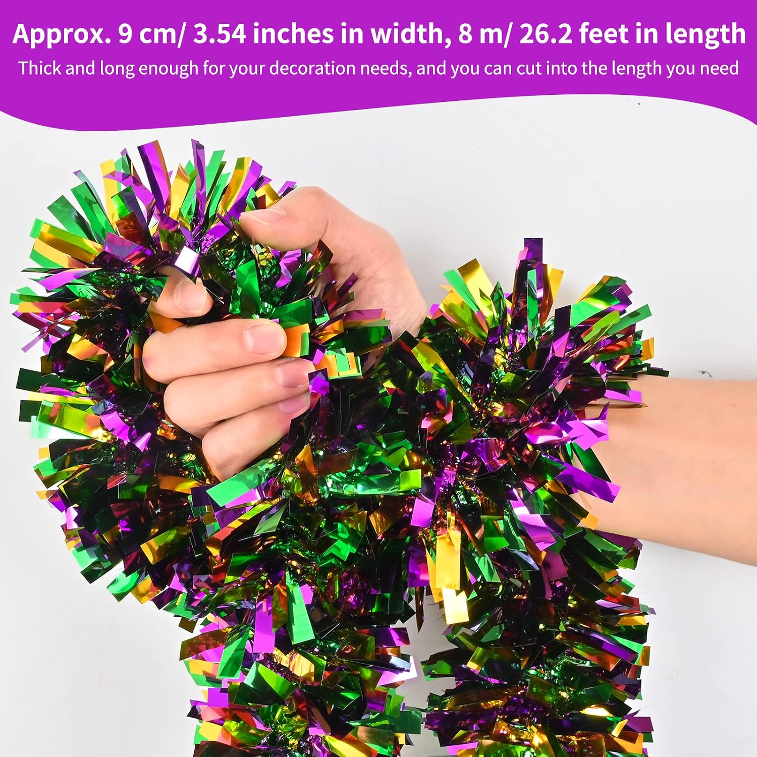 Mardi Gras Tinsel Garland Metallic Tinsel Twist Garland Shiny Carnival Party Hanging Decorations for Mardi Gras Party Indoor and Outdoor Decoration