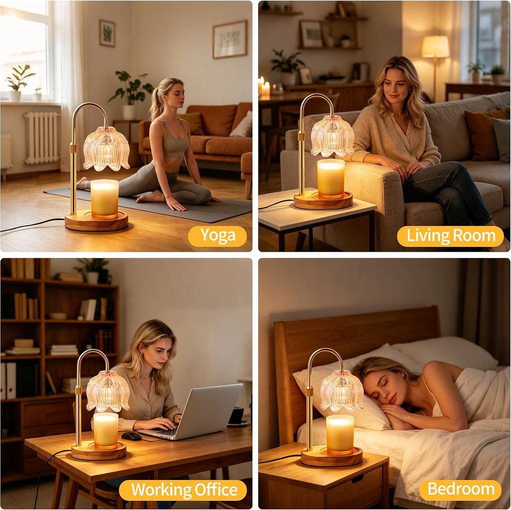 Flower Candle Warmer Lamp for Jar Candles with Timer & Dimmer, Adjustable Height Fits Large Jars up to 7.08" Tall, Flameless Wax Warmer, Cozy Bedroom Home Decor, Gift for Mom Women