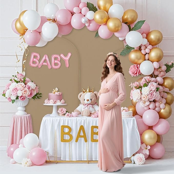 7.2FT Wedding Arch Covers Arch Backdrop Cover Arch Stand Covers Set Arch Cover Spandex Fabric Stretchy Backdrop for Wedding Birthday Party Decoration Baby Shower (Khaki)