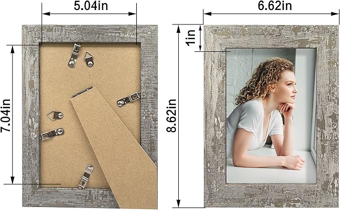 5x7 Picture Frame Set of 4, High Definition Glass Distressed Moss Green Frame, 5 x 7 Wood Photo Frames for Tabletop Display and Wall Mounting