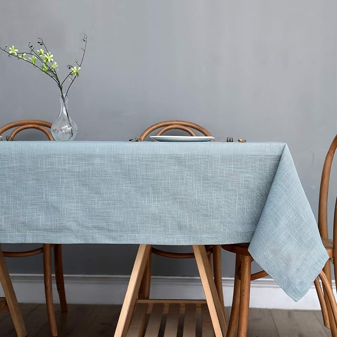 maxmill Lux Faux Linen Tablecloth with Slubby Yarn Textured Weaves Wrinkle Free Anti-Shrink Soft Table Cloth for Kitchen Dining Tabletop for Outdoor and Indoor Use Rectangle 60 x 84 Inch Slate Blue