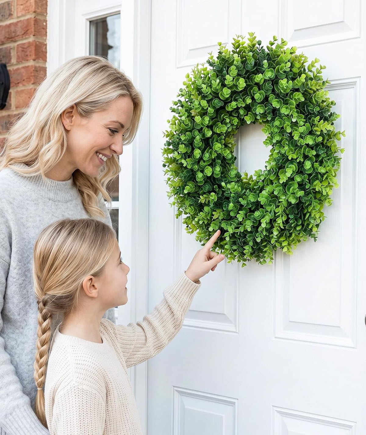24inch boxwood wreaths for front door all seasons on a desk or shelf