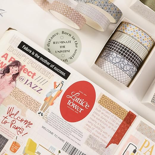 YUBBAEX 60 Rolls Value Washi Tape Pack Retro Arts Masking Tape Basic Patterns Decorative for DIY Crafts, Bullet Journal Supplies, Planners, Scrapbook, Card/Gift Wrapping (Basic Geometry)