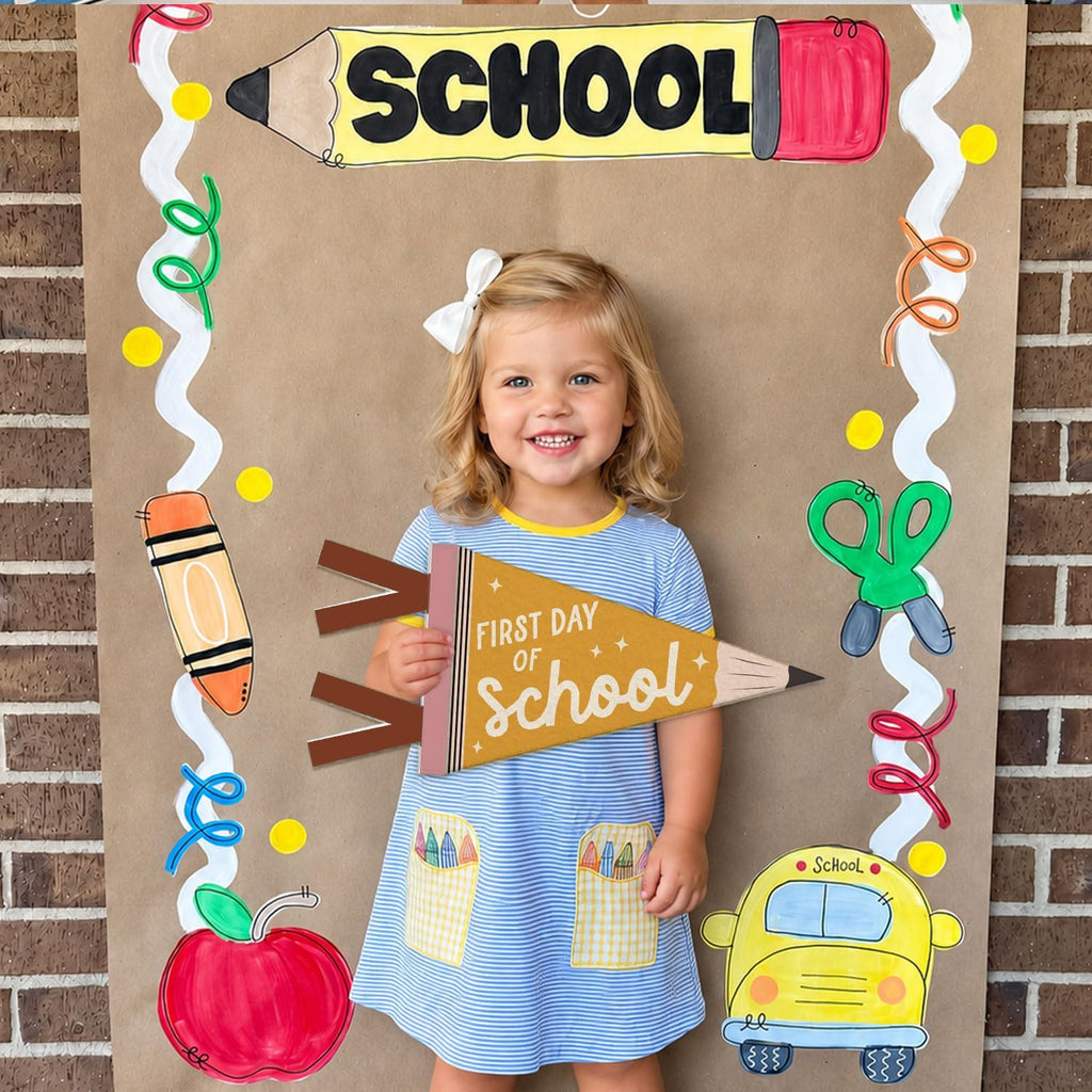 First Day of School Pennant Flag Felt Banner Sign, | First Day of School Decorations，Back to Schools Banner for Kids, Pencil Photo Prop for Preschool Homeschool Classroom Decor