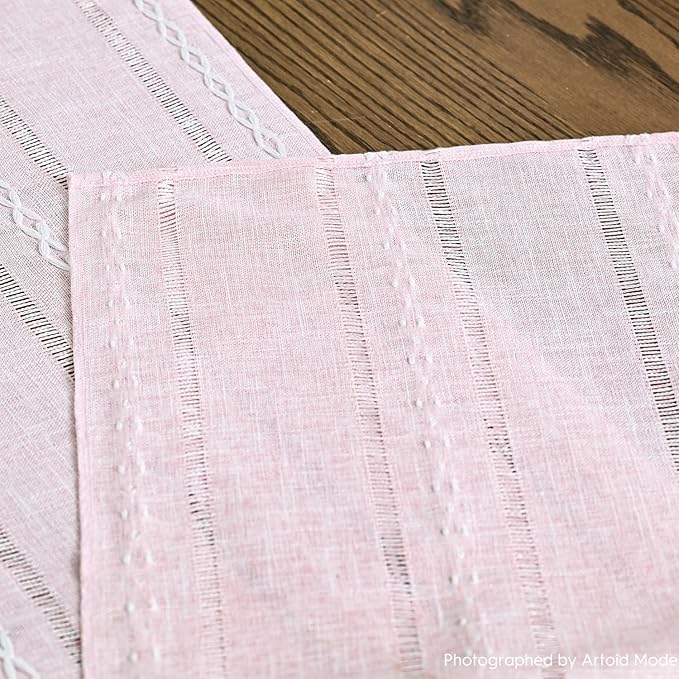 Artoid Mode Pink Rustic Cotton Linen Table Runner, Seasonal Embroidered Hollow Kitchen Dining Table Decoration for Home Party Decor 13x72 Inch