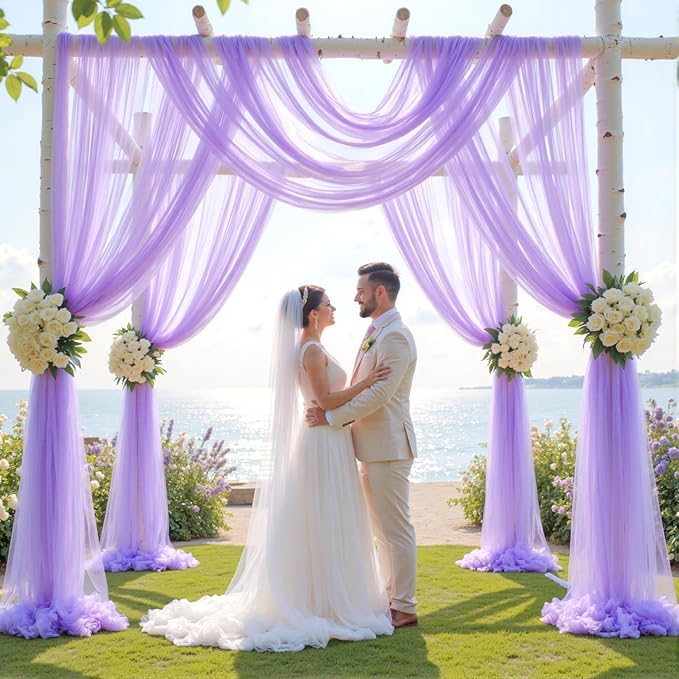 Wedding Arch Draping Fabric Backdrop 1 Panel 60" x 26Ft Purple Arch Drapes Curtains for Wedding Reception Sheer Tulle Backdrop Curtain for Ceremony Birthday Party Baby Shower Arbor Ceiling Decorations