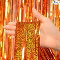 Reusable Foil fringe Curtains Halloween Decor Indoor Party Decorations - Melsan 3 Pack 3.2 x 8.2 ft Tinsel Curtain Party Photo Backdrop for Birthday Party Baby Shower or Graduation Decorations (Orange)