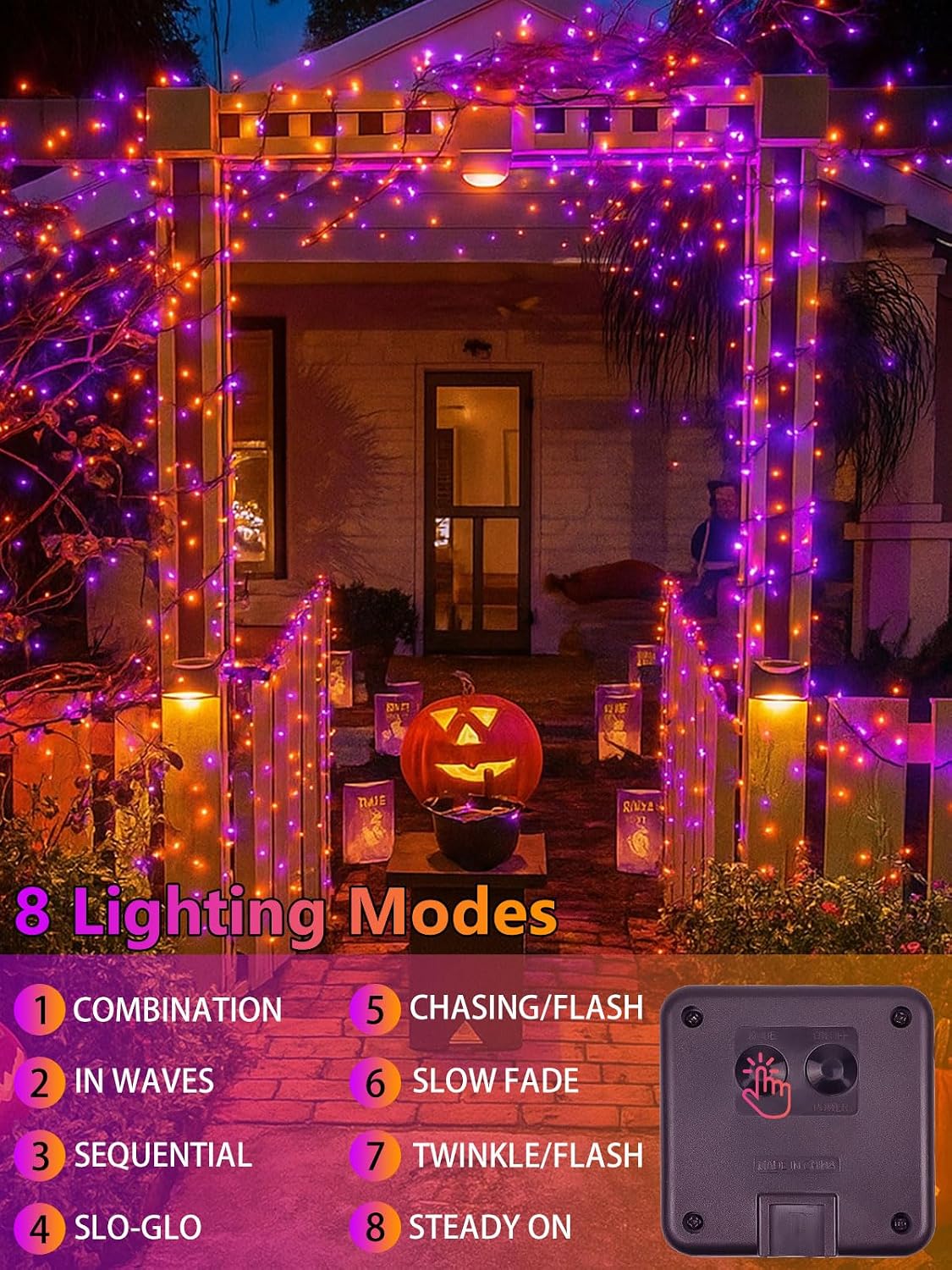4 Pack 132FT Solar Halloween Lights Outdoor Waterproof, Orange and Purple