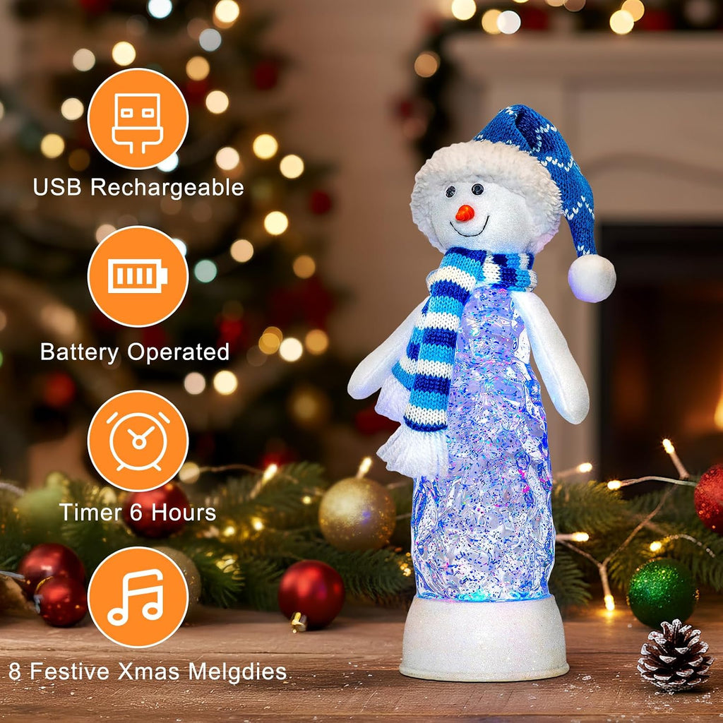 Christmas Snowman Decoration Snow Globe Lantern Indoor Decor Snowman Christmas with Music,6H Timer,USB Lined/Battery Operated Lighted Lantern for Festival Decoration Gifts