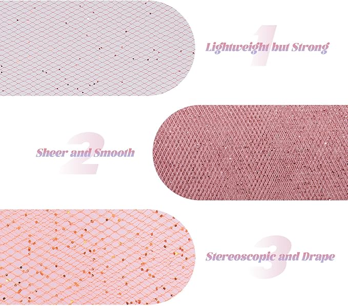 Glitter Tulle Rolls 6” by 50 Yards Sparkle Tulle Fabric Ribbon Sequin Tulle Netting Rolls for DIY Tutu Skirt Wedding Birthday Party Decoration (Rose Gold)