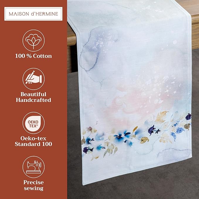 Maison d' Hermine Table Runner 100% Cotton Double Layer Table Runners 108 inches Long Decorative for Home Kitchen Dining Party Wedding Bridal Shower Spring Summer (Lazy Summer Days, 14.50" x 108")