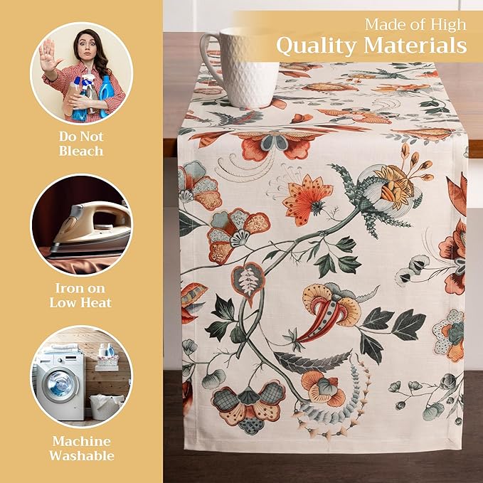 Maison d' Hermine Table Runner 100% Cotton Single Layer Table Runners 72 inches Long for Thanksgiving Christmas Decorations Home Kitchen Dining Party Wedding (Dalida, 14.5" x 72")