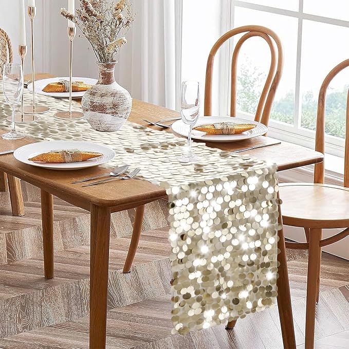 VHH Sequin Table Runner 12 x 108 inches Champagne Table Runner, Glitter Runner for Party Wedding Birthday, Party Spring Easter Rustic, Birthday Supplies Decorations (1 Pack).