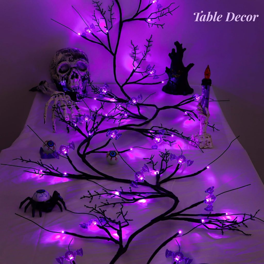 9ft 72 led willow vine twig decor black, side view