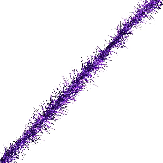 Mandala Crafts Purple Tinsel Garland - Thin Metallic Foil Glitter Mini Garland for Christmas Tree, Party, Wedding Decor, and Holiday Decorations
