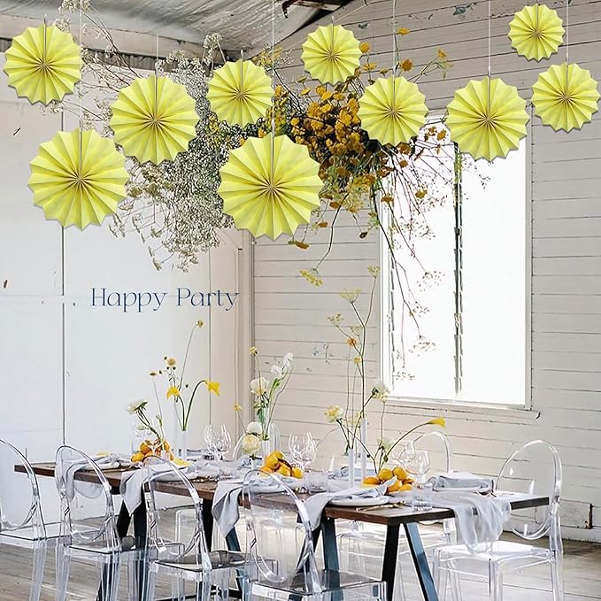 Yellow Hanging Paper Fans,Yellow Accessories Paper Decorations for Party,Color Party Decorations,Bee Themed Classroom Decor,8in Hanging Paper Fans 30 Color DIY Set （Light Yellow）