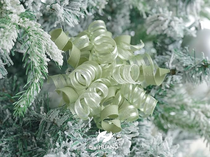 HUIHUANG Green Bows for Gift Wrapping Sage Green Gift Bows 5 inch x 8 Counts Self-Adhesive Curly Ribbon Bow for Presents, Paper Bag, Baby Shower Favors, Wrapping Accessories, Wedding Decor