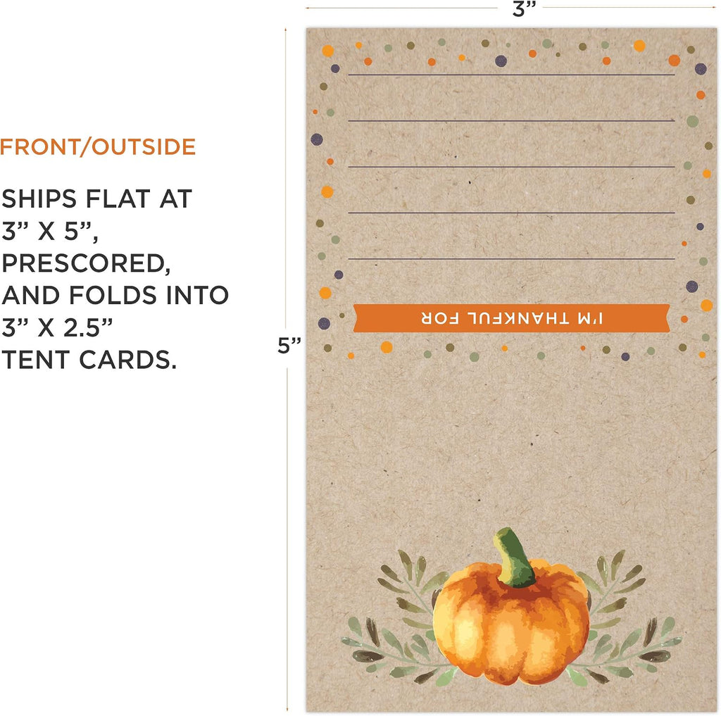 Koko Paper Co Thanksgiving Place Cards with Fill-in Gratitude Cards | Pack of 50 Cards | Printed on Heavy Card Stock.