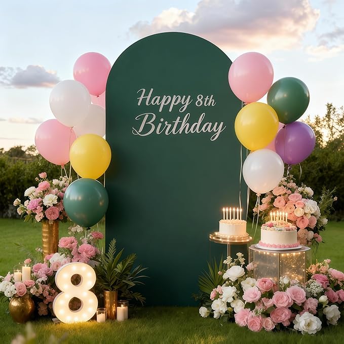7.2FT Hunter Green Arch Cover - Polyester Fitted Wedding Arch Stand Covers Round Top Chiara Arch Backdrop Cover for Birthday Party Banquet Photo Background Decoration