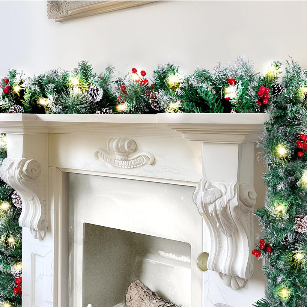 blessedseason 12ft christmas garland with lights, artificial lighted, main product view