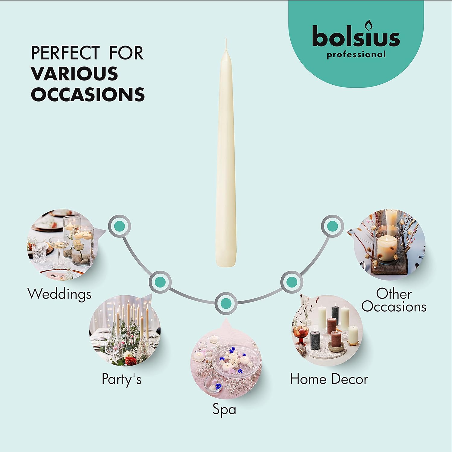 BOLSIUS Long Household Ivory Taper Candles - 10-inch Unscented Premium Quality Wax - 8 Hour Long Burning Dripless Candles Bulk Pack of 30 for Home Decor, Wedding, Parties and Special Occasions