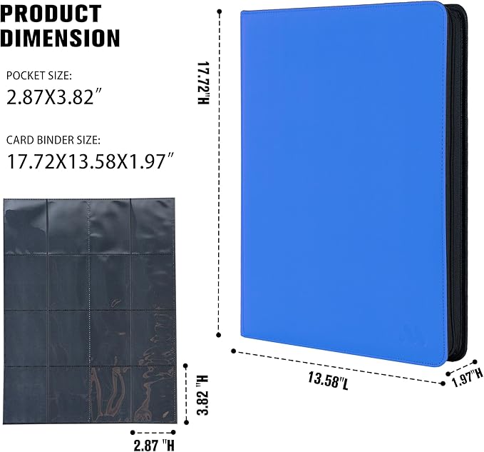 Premium 1000+ Pockets Card Binder,16 Pockets Trading Card Binder Ringless Side Loading Trading Card Album Folder for TCG -Light Blue