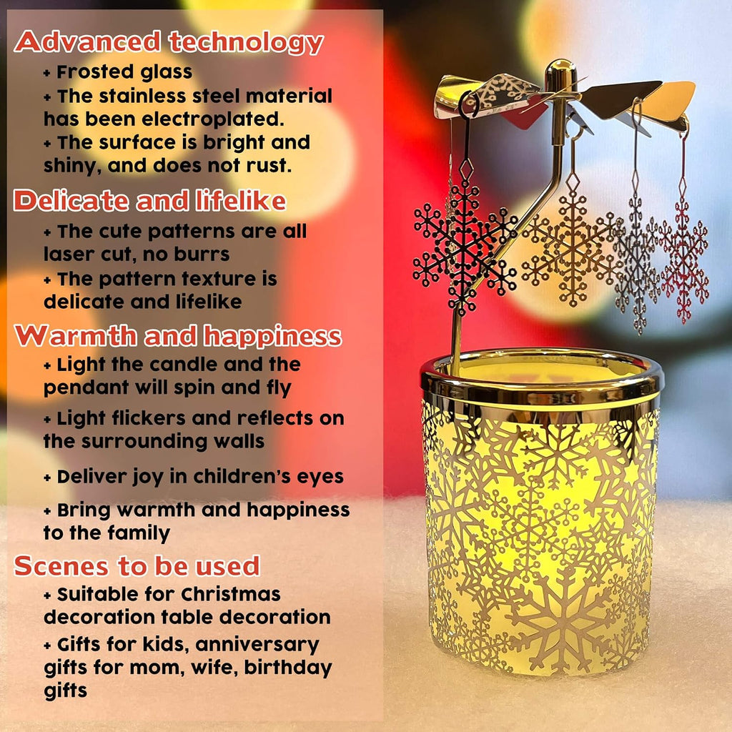 iLaJao Rotary Tea Light Carousel Angel Rotary Candle Holders Spinning Tealight Holders Christmas Decoration for Tabel Centrepieces Gift for Mom Women Wife Birthday-6 ¼ Inch Tall (Snowflake)