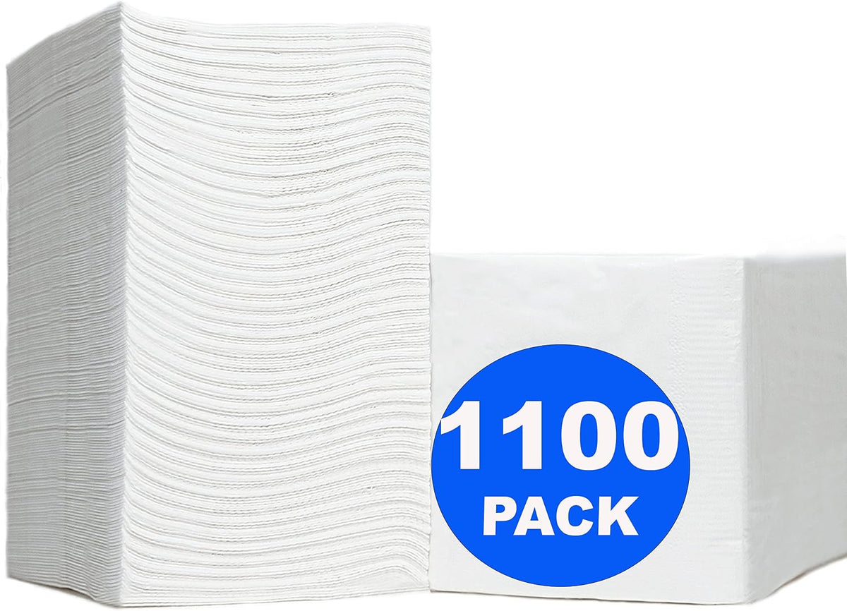 1100 Pack Cocktail Napkins Paper - Quality 3-Ply White Beverage Napkins - Res...