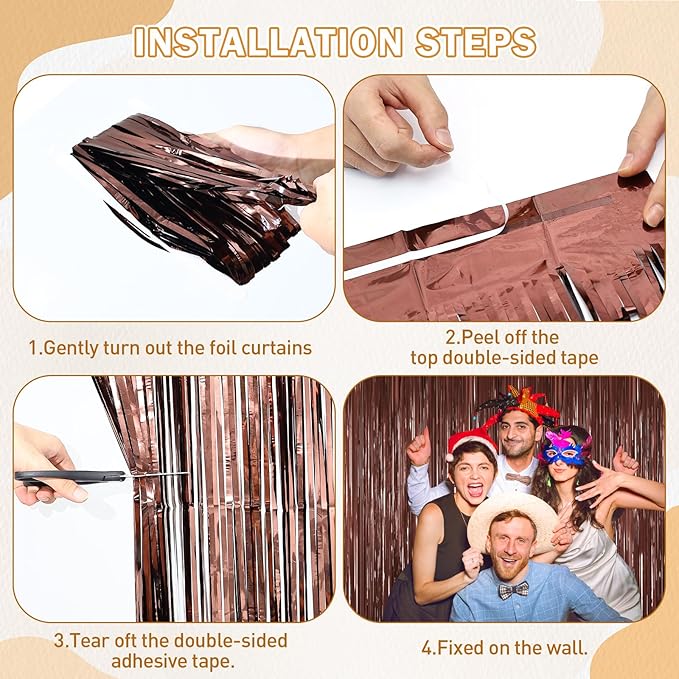 Coffee Brown Metallic Tinsel Backdrop Foil Fringe Curtains 2Packs Door Streamers Backdrop for Birthday Door Decorations, Party Supplies for Bachelorette, Graduation, Christmas Disco Groovy Decors