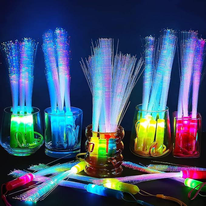Lewtemi 60 Pack Fiber Optic Wand Glow Wand LED Light Up Wand Bulk with 3 Flashing Models Flashing Sticks with Included Batteries for Birthday Party Favor Wedding Halloween Christmas (Novel Colors)