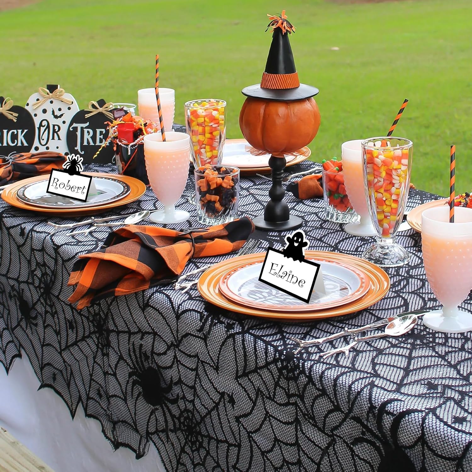 48 Pcs Halloween Place Cards Skeleton Gothic Spider Ghost Placecard Holders Greeting Cards Pumpkin Seating Name Tents for Wedding Dinner Halloween Party Table Birthday Supplies