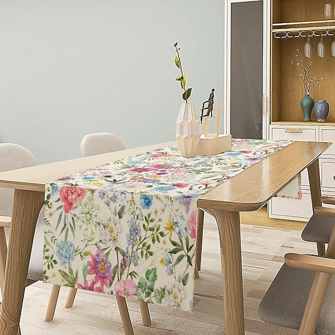 Floral Table Runner Watercolor Peony Rose Flower Kitchen Table Decoration for Indoor and Outdoor Wedding Party 13x108 Inch