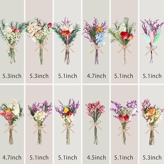 10/12/24/36 Pack Mini Dried Flowers for Vase Wedding Various Mini Bouquet Dried Small Wildflowers Natural Flowers Bulk for Crafts DIY Decor (12, Romantic Colour)
