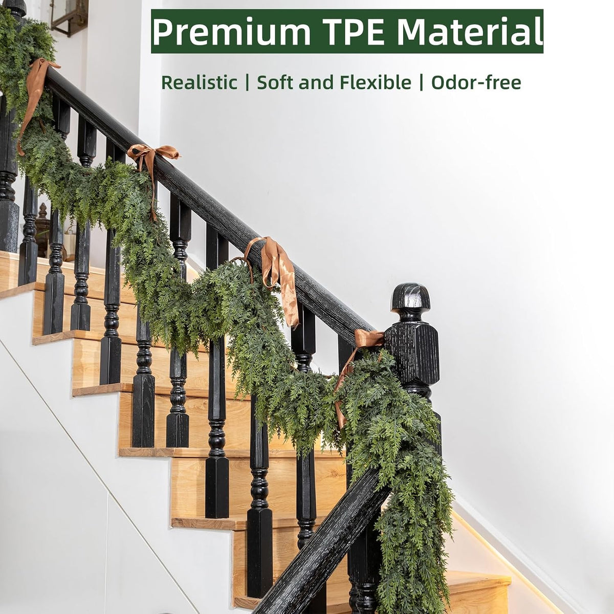 tasruwat deluxe 9 ft artificial christmas cedar garland, close-up detail