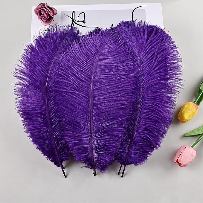 THARAHT 24pcs Purple Ostrich Feathers Natural Bulk 10-12Inch 25cm-30cm for Wedding Party Centerpieces Easter Gatsby and Home Decorate Ostrich Feather