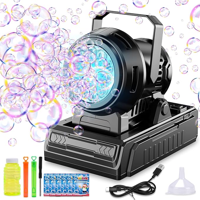 SHCKE Automatic Bubble Machine 10 Holes Bubble Blower,Plug in or Battery Operated Portable Bubble Maker,20000+ Big Bubbles Per Minute Bubbles for Outdoor Wedding Birthday Easter Party