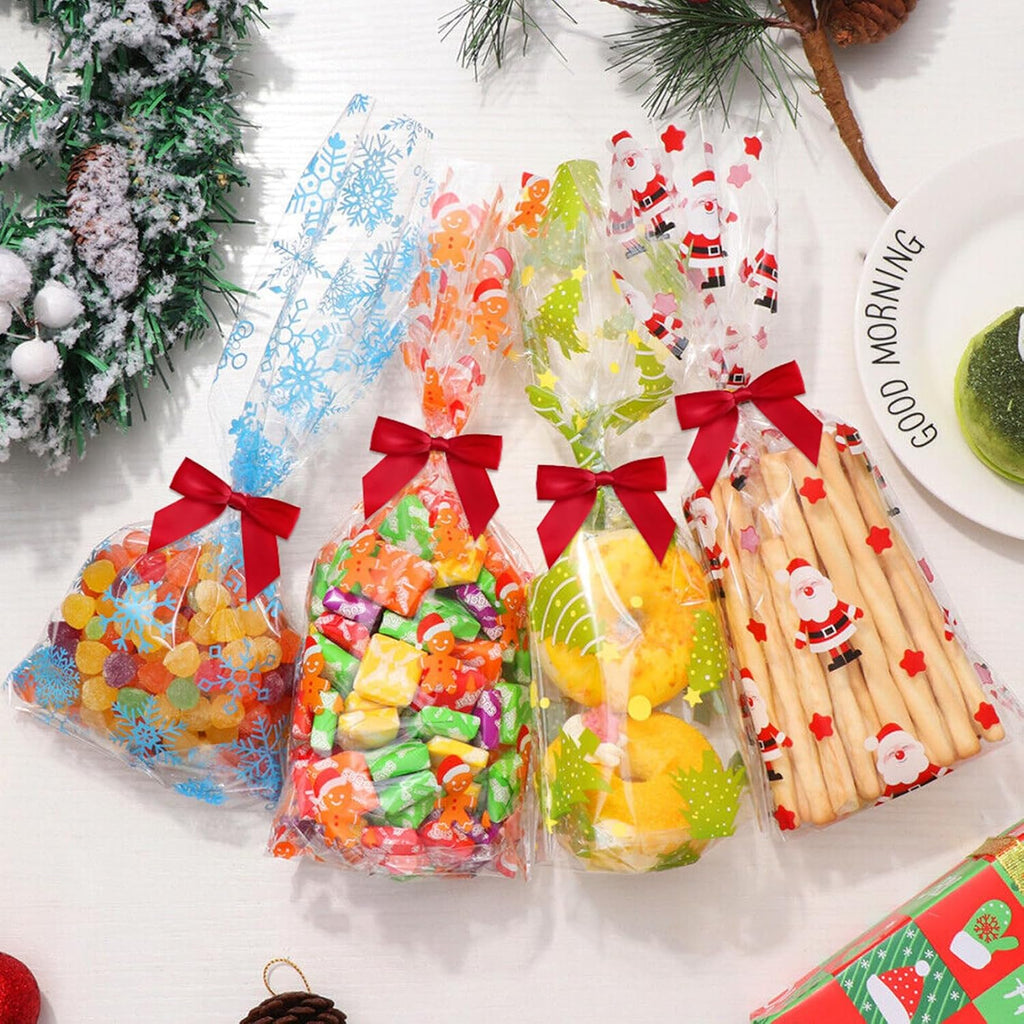 Anwyll 50Pcs Twist Tie Bows - 3.5Inch Premade Gift Bows for Cake Gift Wrapping Balloon Craft Treat Bag Satin Ribbon Bow for Merry Christmas Decoration Birthday Party Bridal Shower Wedding Favors (Red)