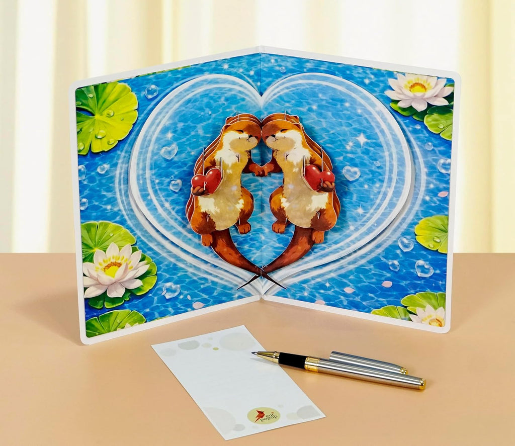 CUTPOPUP Otter Couple Pop Up Anniversary Cards, 3D Wedding Anniversary Card for Him Her Wife Husband Mum Dad, Birthday Card, Mothers Day, Happy Valentines Day Cards Romantic US8-AN185US