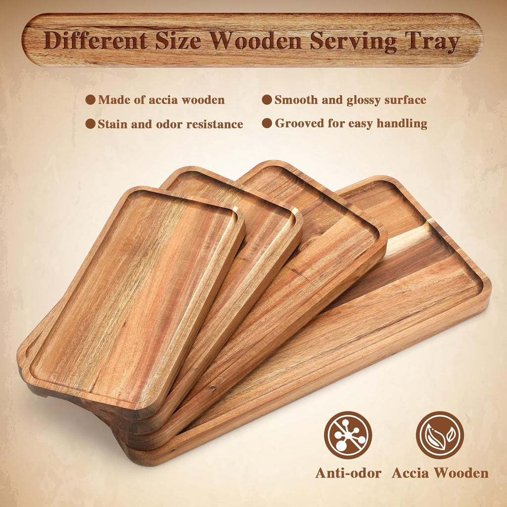 leinuosen 4 set acacia wooden serving platter, 10x5/12x6/14x7/16x8, close-up detail