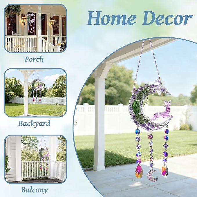 TUOKING Crystal Suncatchers for Window Purple Deer Dreamy Crystal Natural Stone Sun Catchers Rainbow Maker Ornament Gift Home Garden Decoration