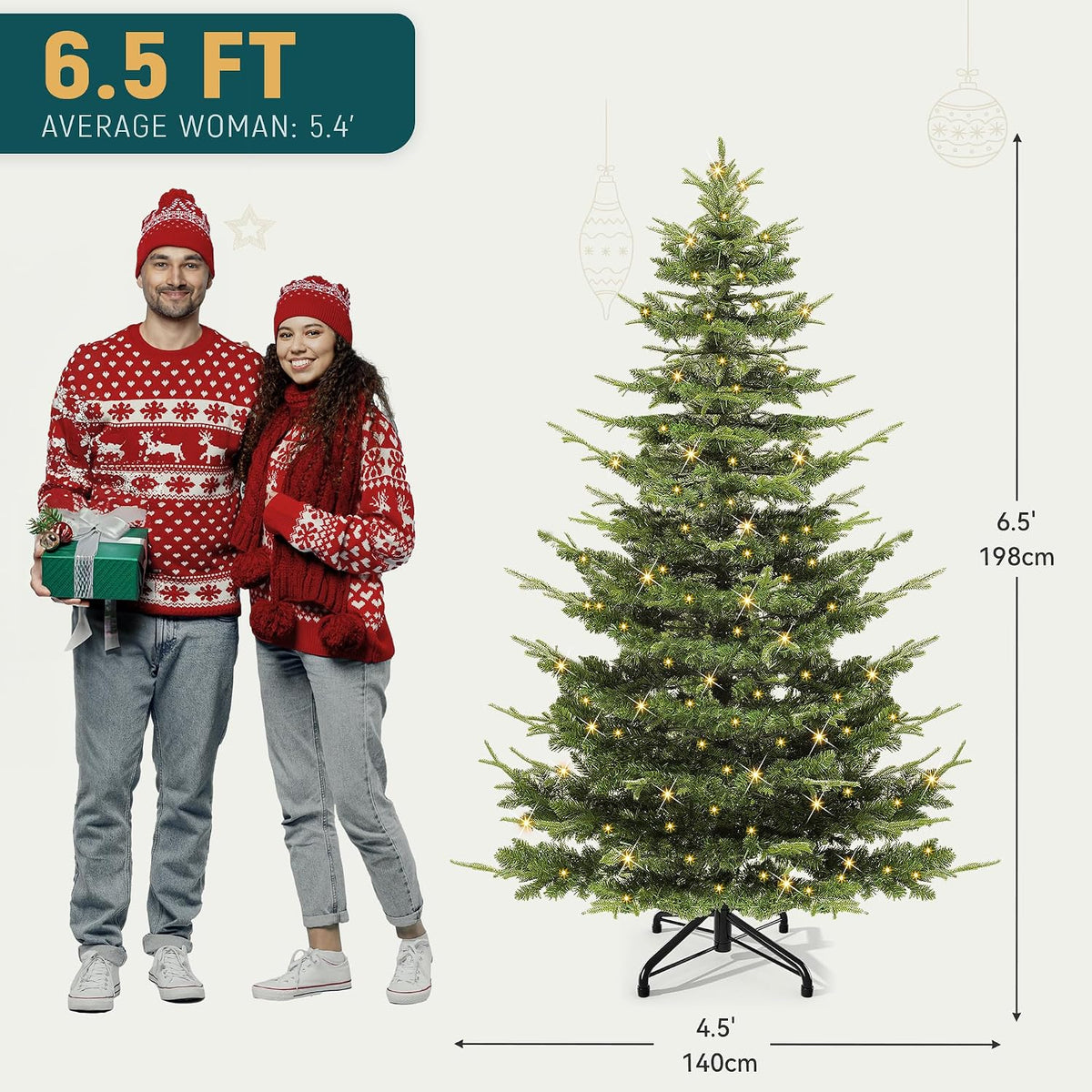 yitahome 6.5ft prelit aspen fir crystal-decorated christmas tree, front angle view