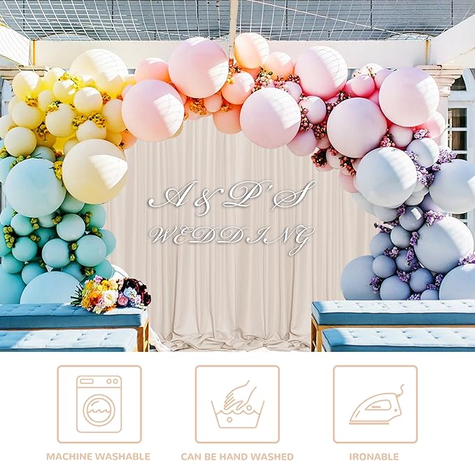 MEETSKY Beige Backdrop Curtains 10ft x 10ft for Wedding Birthday Baby Shower Photography Backdrop Fabric Curtains Drapes Home Window Decorations Rod Pocket Window Drapes,5ft x 10ft, 2 Panels