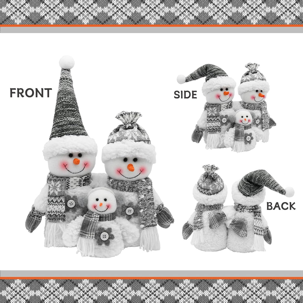 Christmas Snowman Decorations Indoor- Grey Stuffed Snowman Plush Decor for Table Centerpiece- Neutral Christmas Decor Winter Handmade Gifts