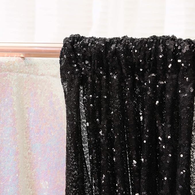 Poise3EHome Black Sequin Backdrop,8FT x 10FT Sequin Photography Backdrop Curtain for Party Decoration