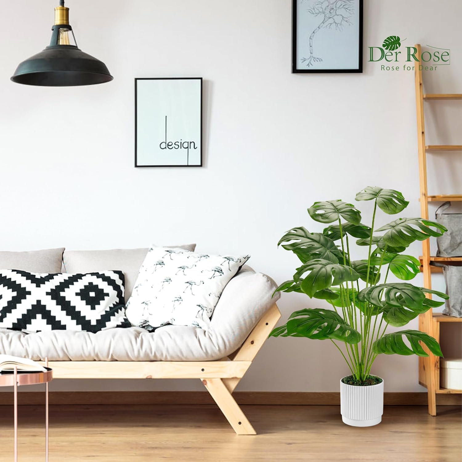 Der Rose 28" Fake Plants Large Artificial Monstera Faux Potted Plants Indoor Tall for Outdoor Living Room House Floor Front Porch Tree Decor