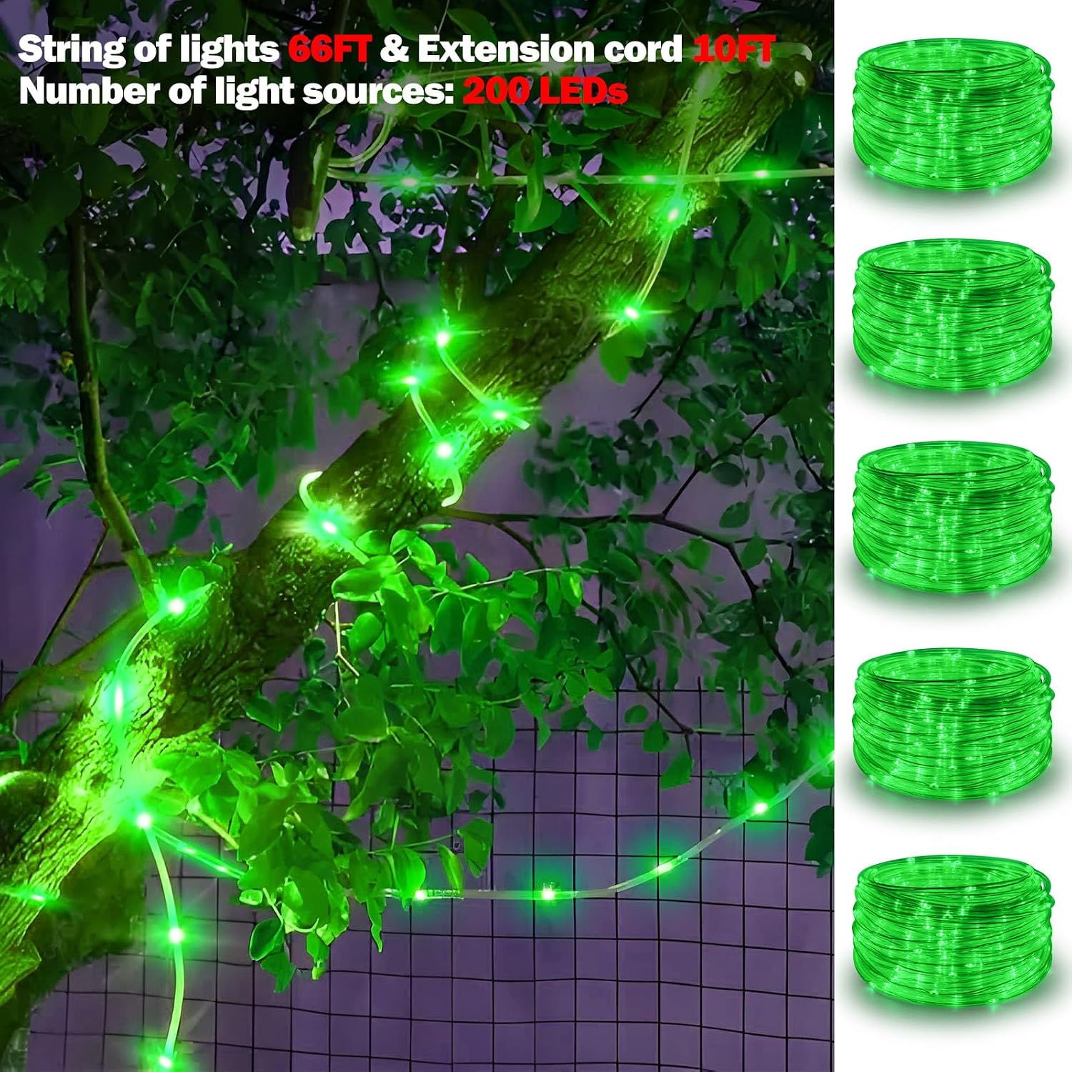 Gvwoxm 66FT 200 LED Rope Lights, 18 Colors with Timer, 5 Modes, Waterproof Plug-in Remote Control Camping String Lights for Outside, Camping, Classroom, Party, Festival Decoration Light Strings