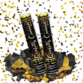 12" Black and Gold Confetti Cannon Party Poppers - 2 Pack | Birthday Graduation Wedding Retirement New Year Celebrations - Easy to Use